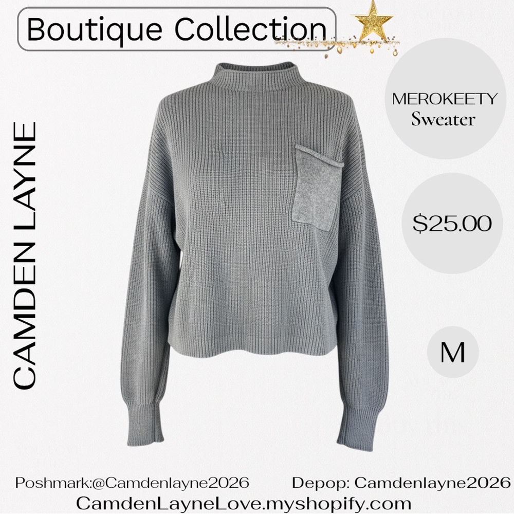 Merokeety Gray Women's Turtleneck Sweater - Picture 2 of 11